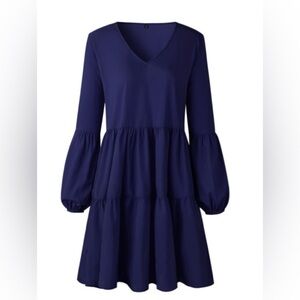 Women’s Long Sleeve Ruffle Tiered Dress Navy Size XL